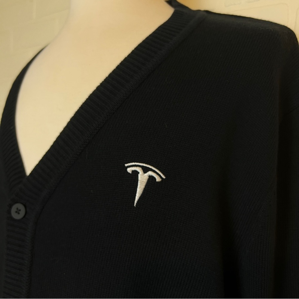 tesla cardigan button down black XL mens